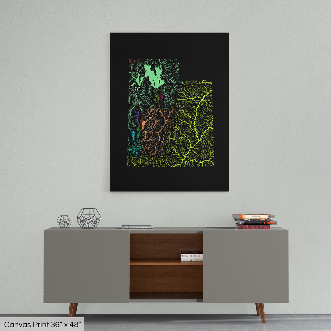 Utah - River basin map, rainbow colours - Wall Art