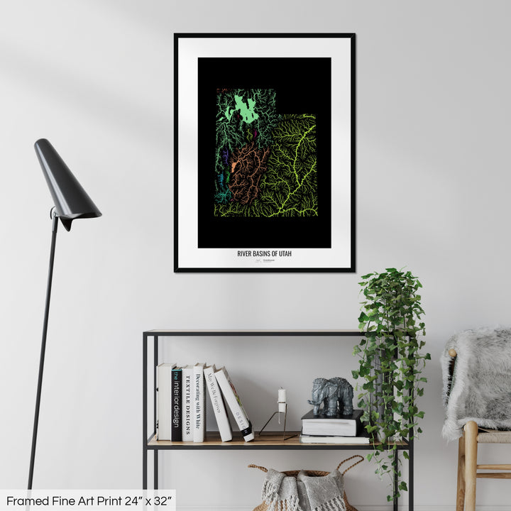 Utah - River basin map, rainbow colours - Wall Art