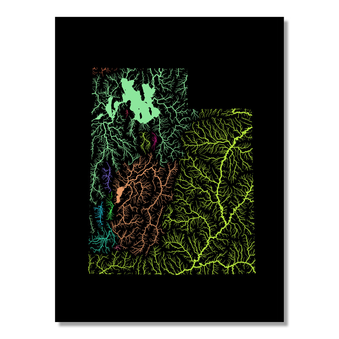 Utah - River basin map, rainbow colours - Wall Art