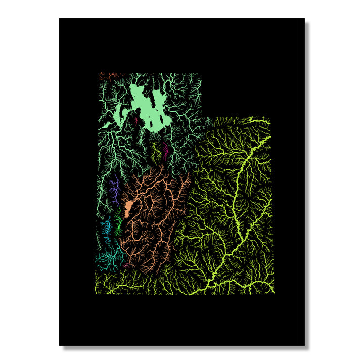 Utah - River basin map, rainbow colours - Wall Art