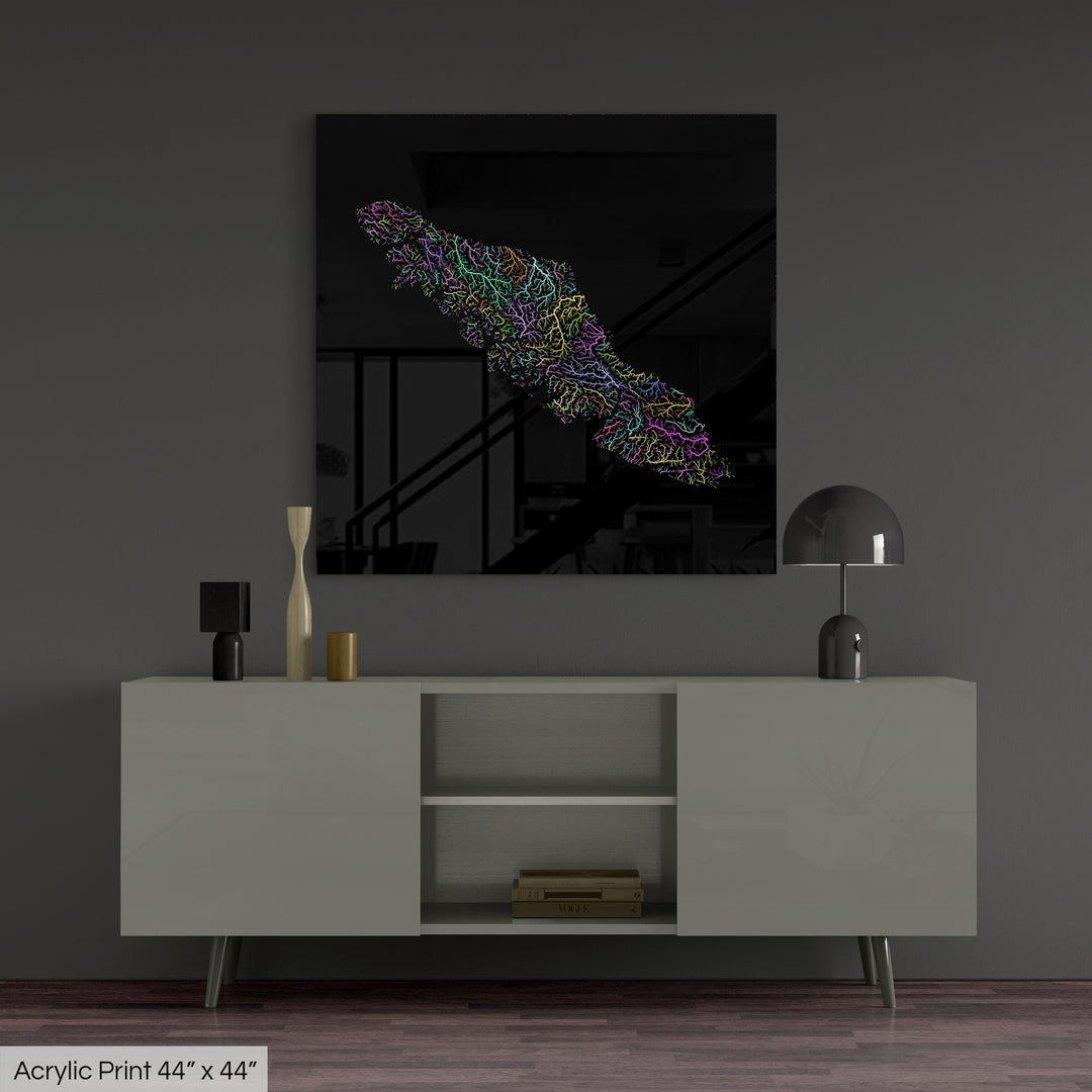 Vancouver Island - River basin map, pastel colours - Wall Art