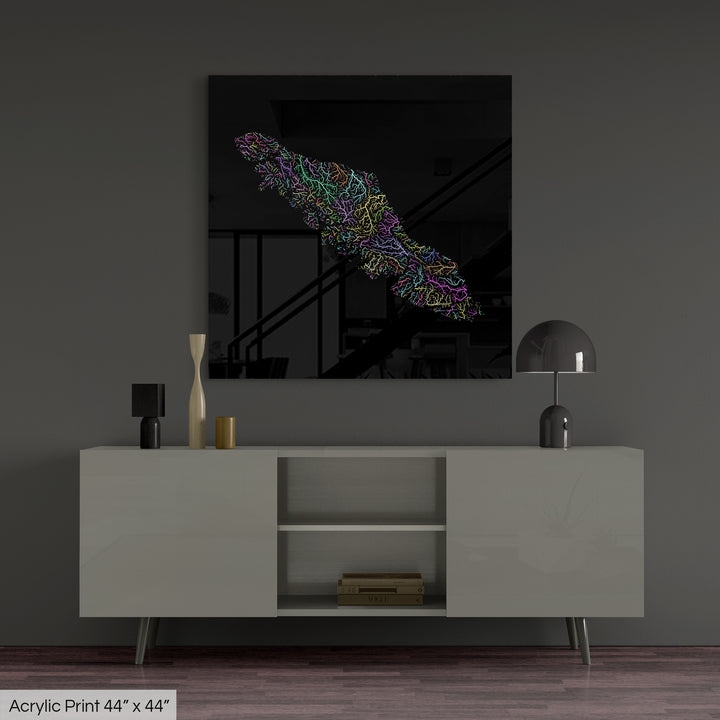 Vancouver Island - River basin map, pastel colours - Wall Art