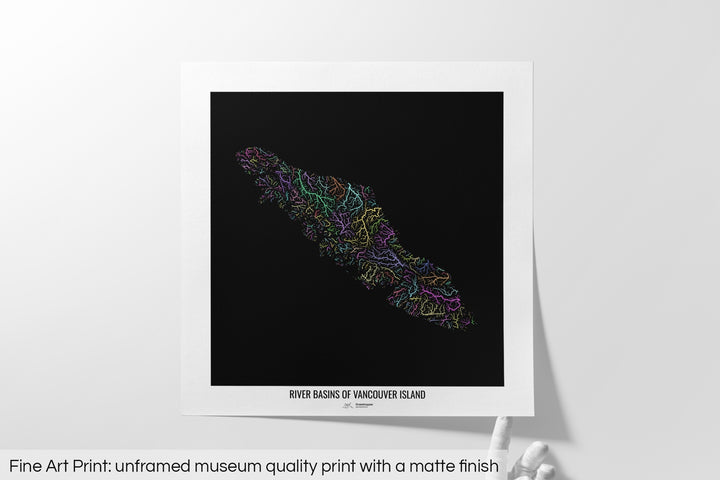 Vancouver Island - River basin map, pastel colours - Wall Art