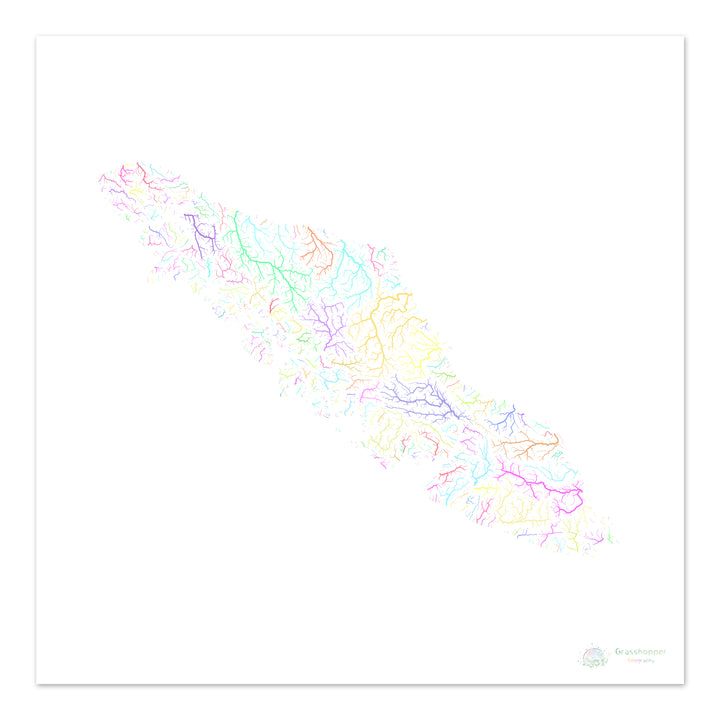 Île de Vancouver - Carte du bassin fluvial, pastel sur blanc - Fine Art Print
