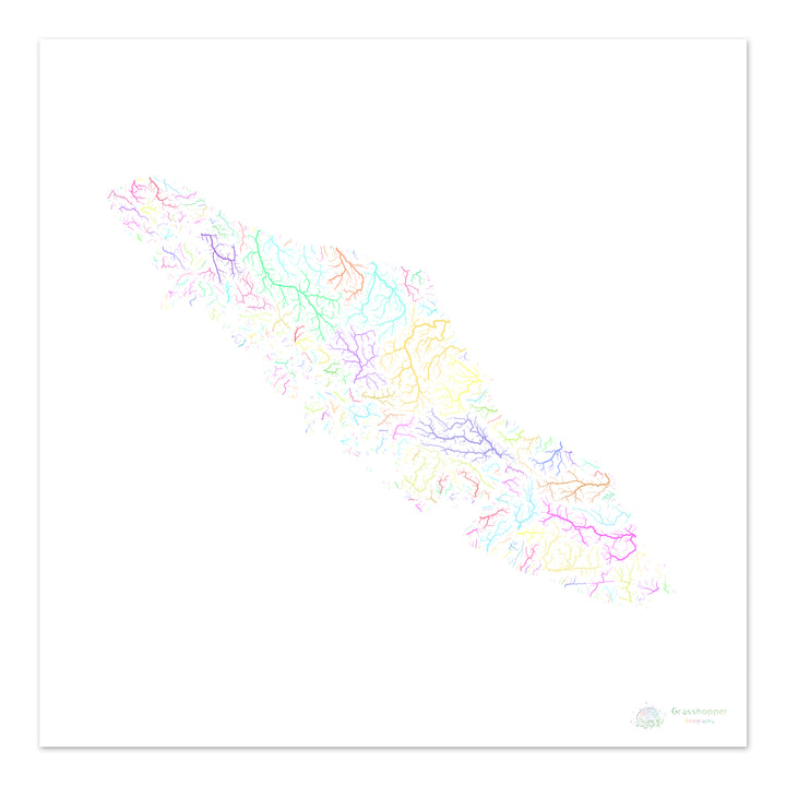 Vancouver Island - River basin map, pastel on white - Fine Art Print