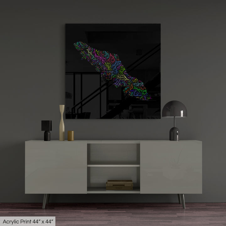 Vancouver Island - River basin map, rainbow colours - Wall Art
