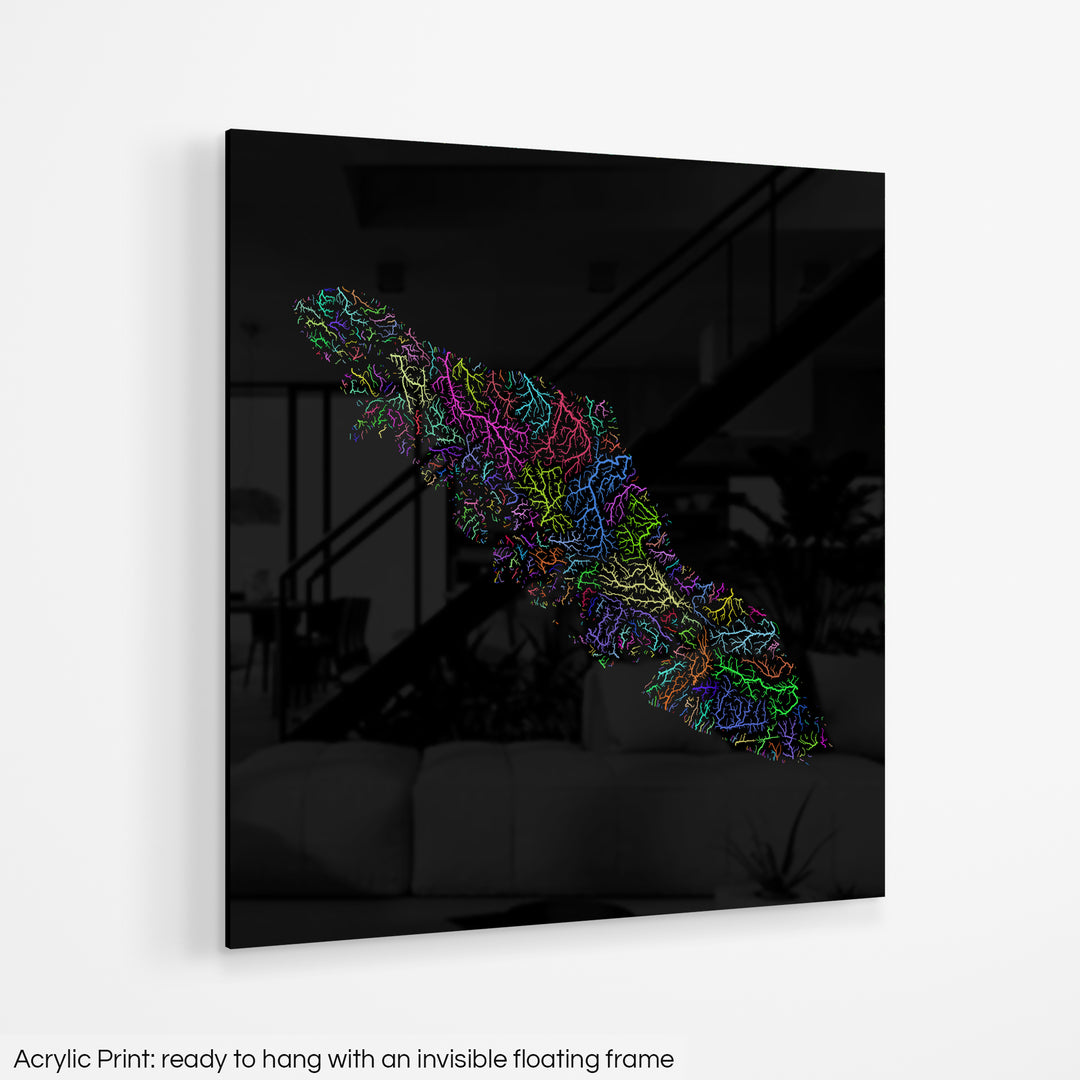Vancouver Island - River basin map, rainbow colours - Wall Art