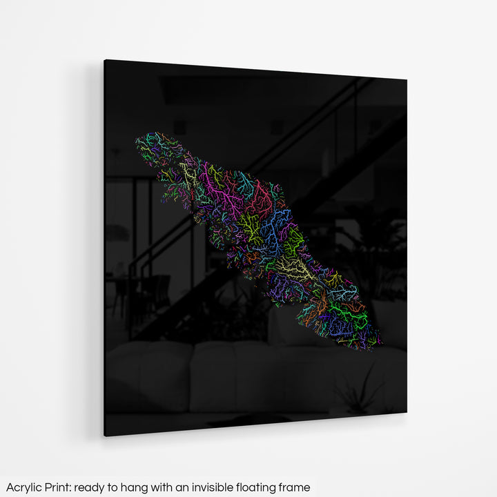Vancouver Island - River basin map, rainbow colours - Wall Art