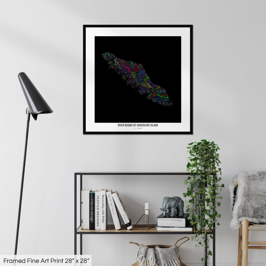 Vancouver Island - River basin map, rainbow colours - Wall Art