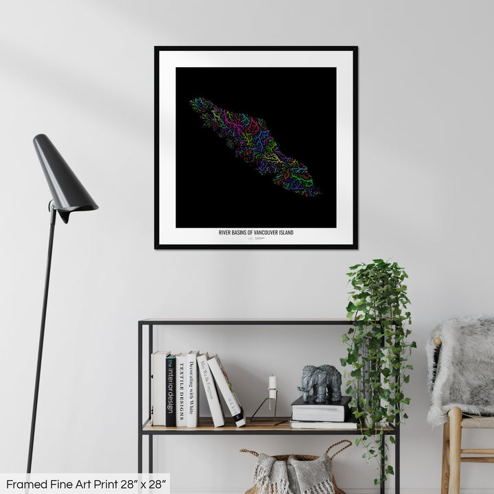 Vancouver Island - River basin map, rainbow colours - Wall Art