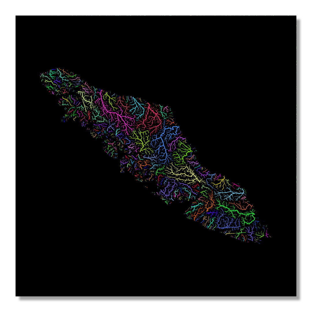 Vancouver Island - River basin map, rainbow colours - Wall Art