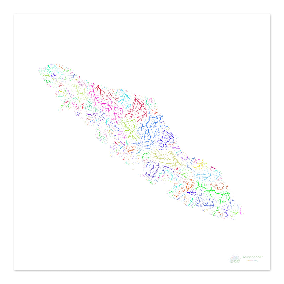 Vancouver Island - River basin map, rainbow on white - Fine Art Print