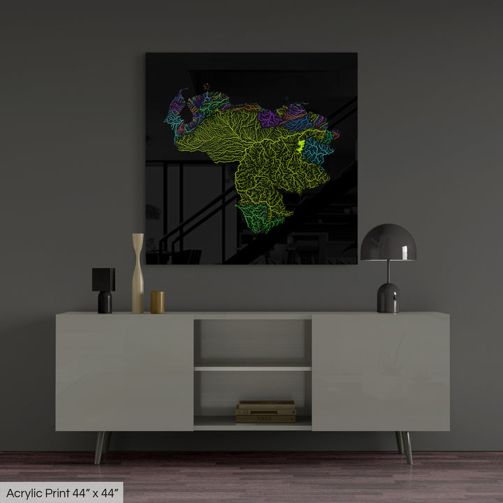 Venezuela - River basin map, rainbow colours - Wall Art