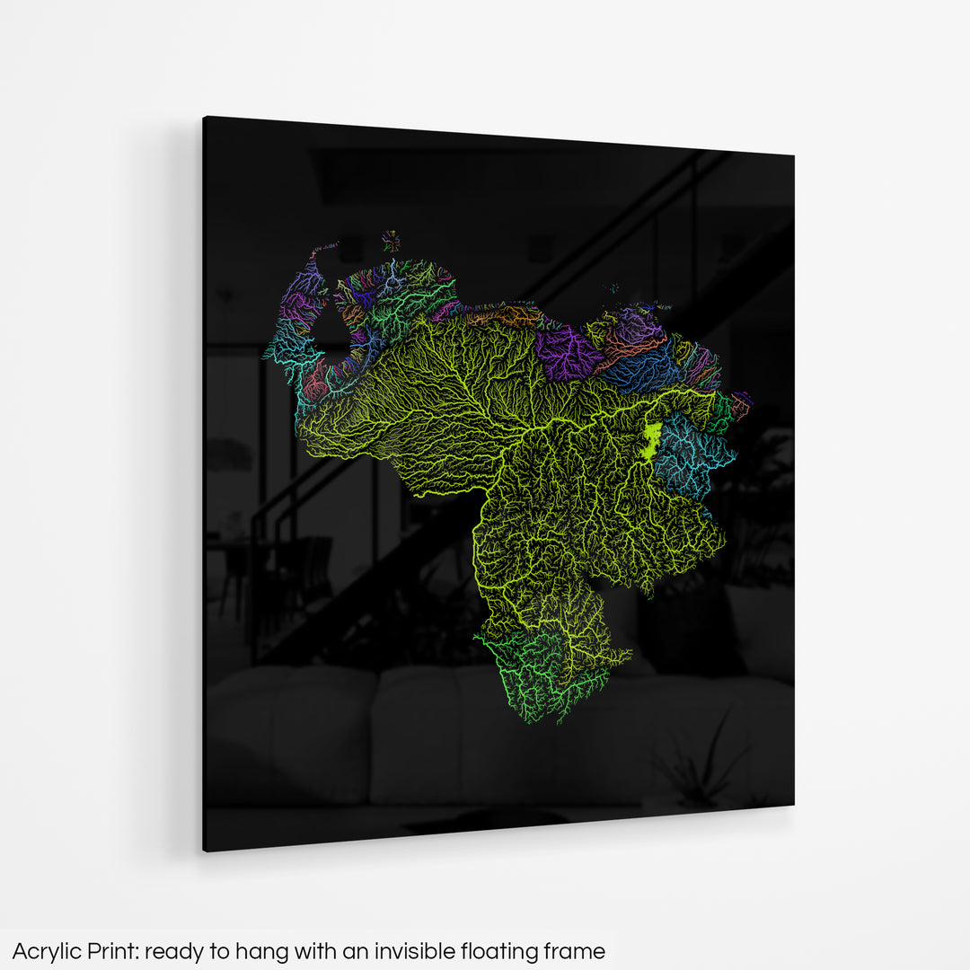 Venezuela - River basin map, rainbow colours - Wall Art