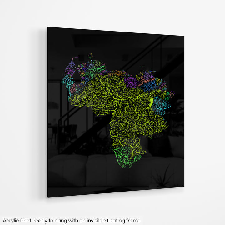 Venezuela - River basin map, rainbow colours - Wall Art