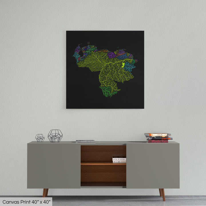 Venezuela - River basin map, rainbow colours - Wall Art