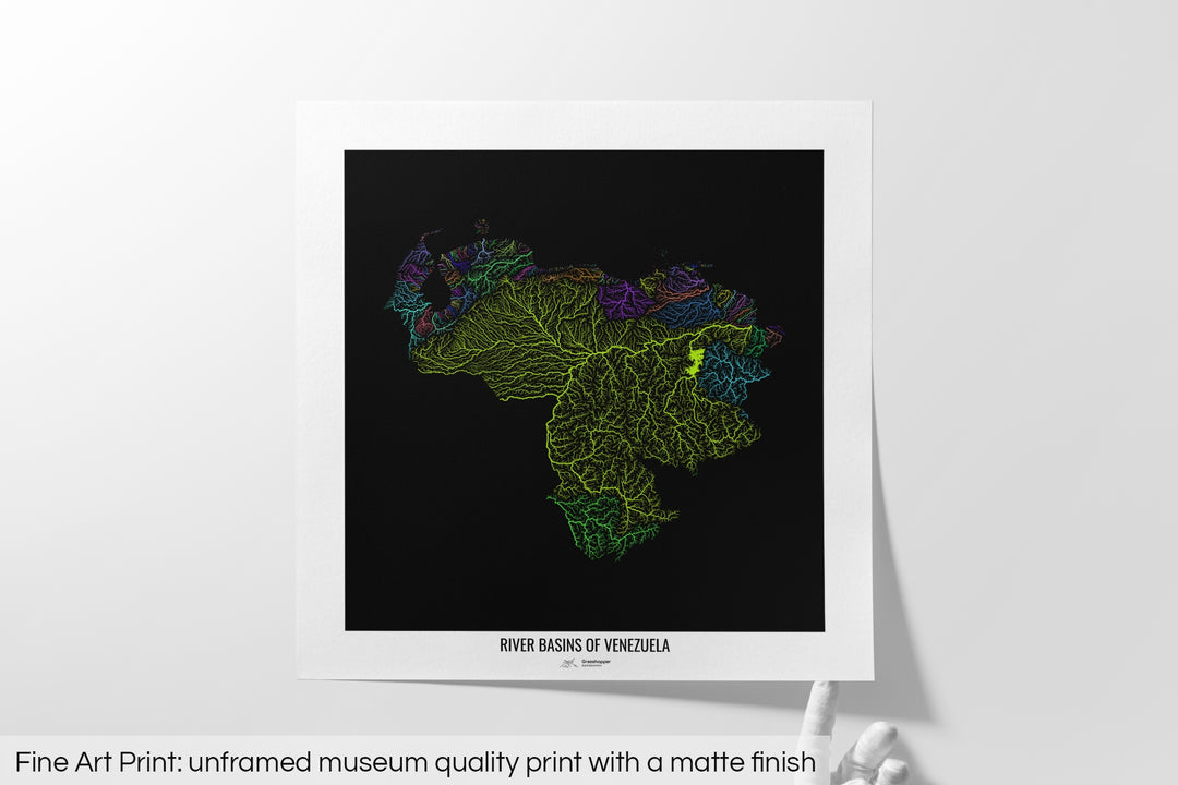 Venezuela - River basin map, rainbow colours - Wall Art