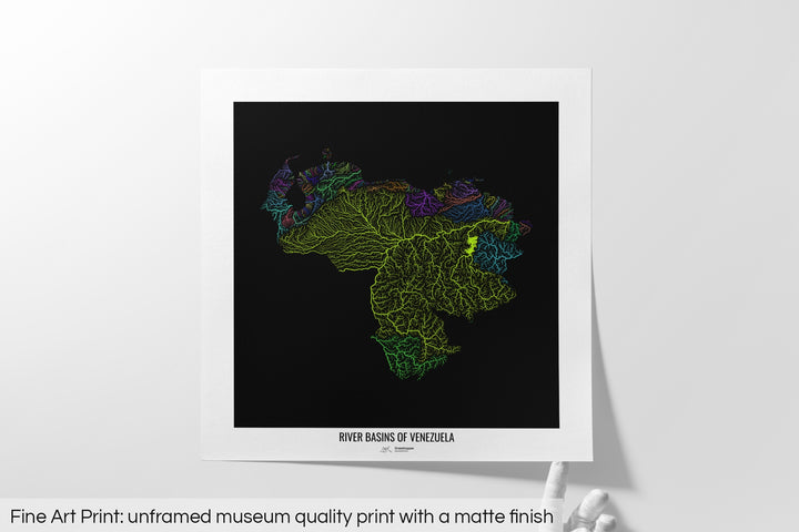 Venezuela - River basin map, rainbow colours - Wall Art