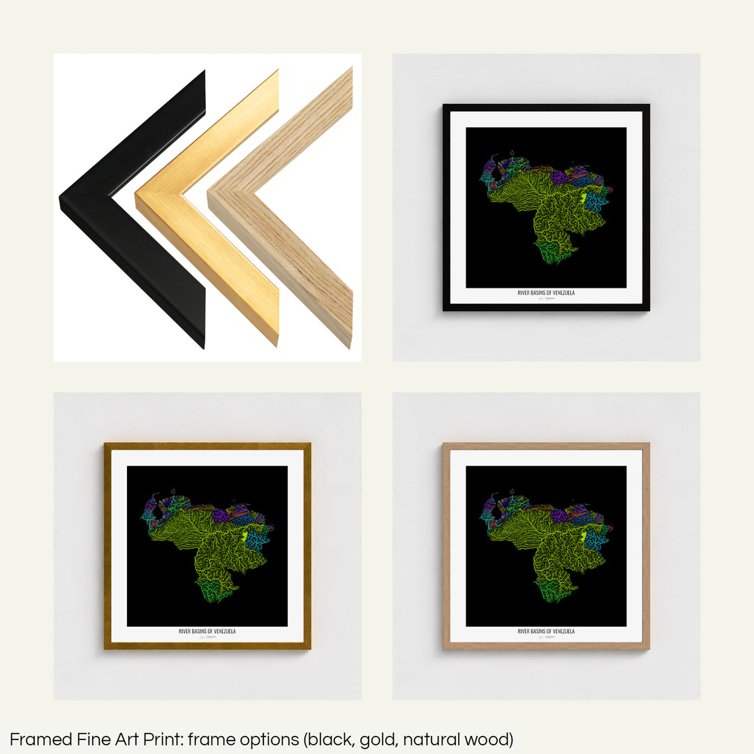 Venezuela - River basin map, rainbow colours - Wall Art