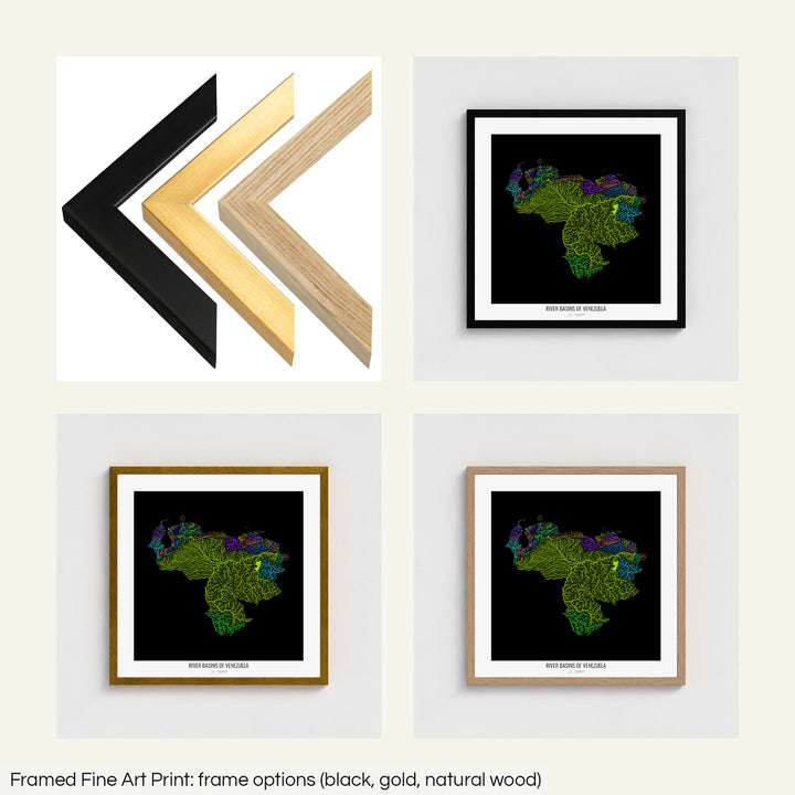 Venezuela - River basin map, rainbow colours - Wall Art