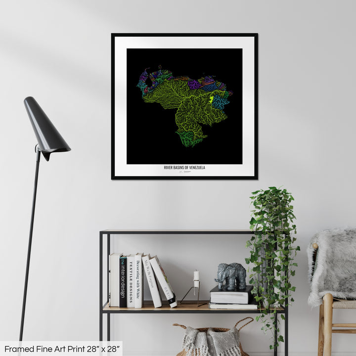 Venezuela - River basin map, rainbow colours - Wall Art