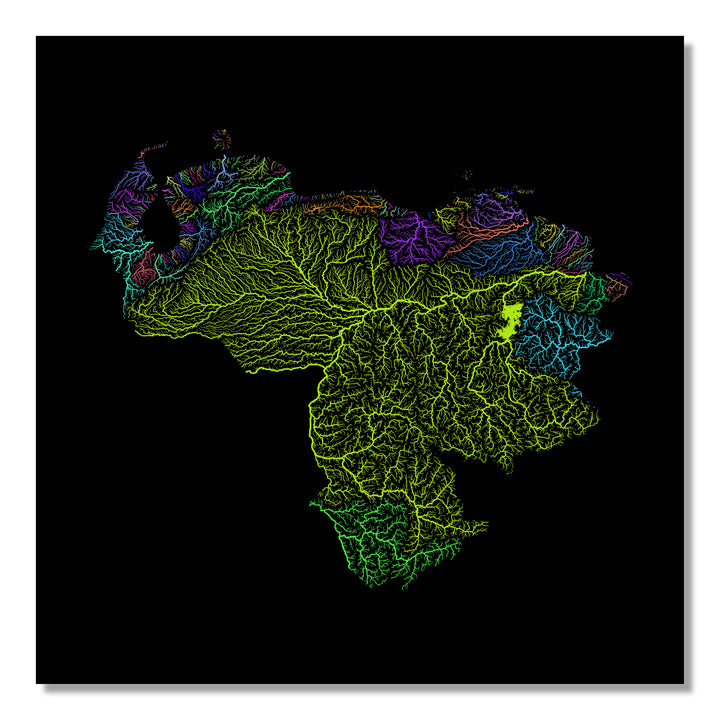 Venezuela - River basin map, rainbow colours - Wall Art