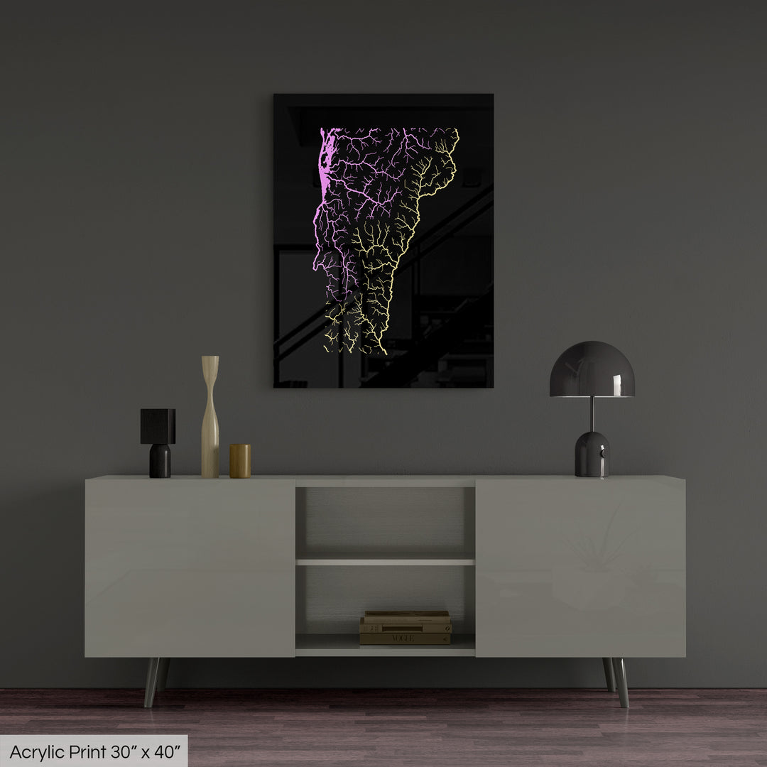 Vermont - River basin map, pastel colours - Wall Art