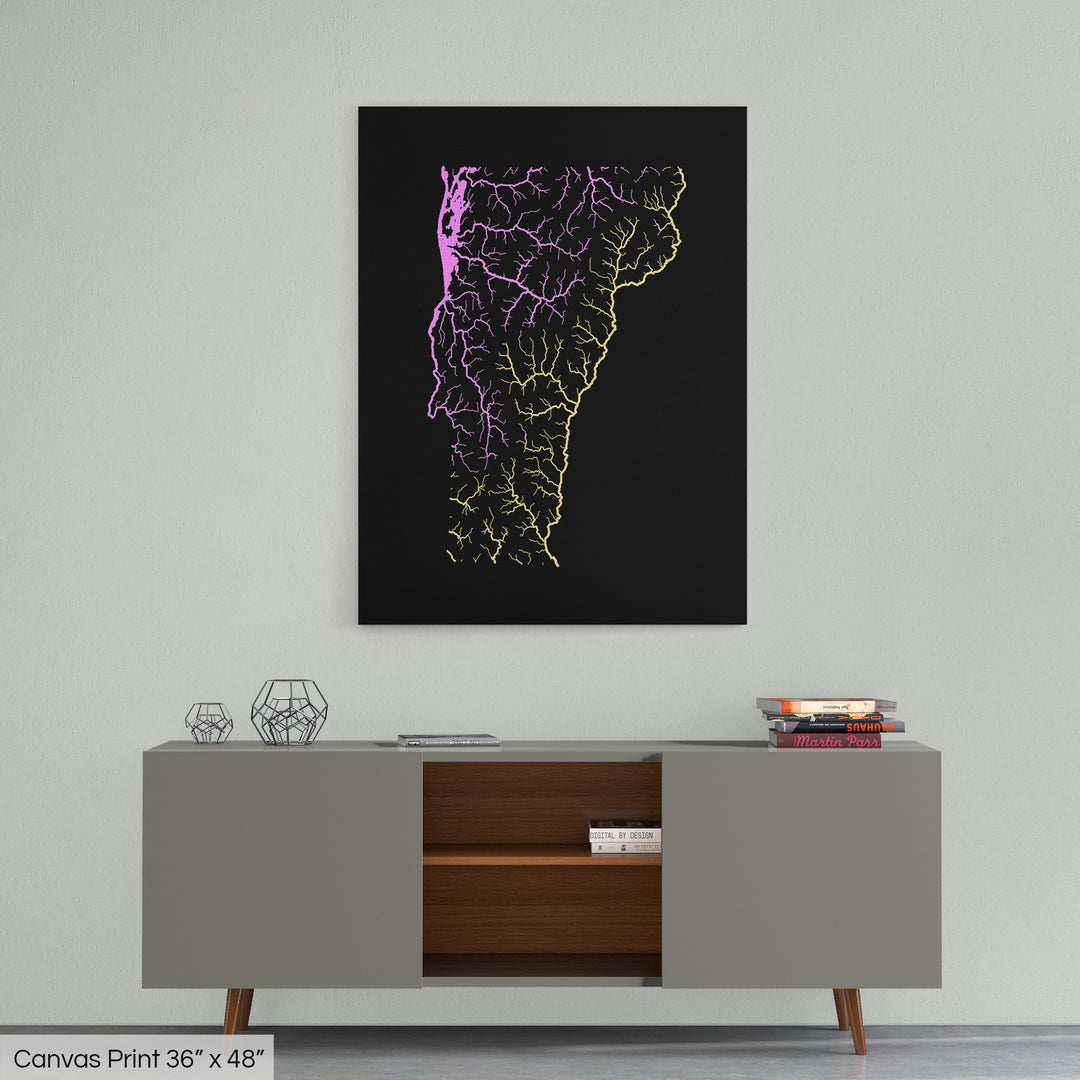Vermont - River basin map, pastel colours - Wall Art