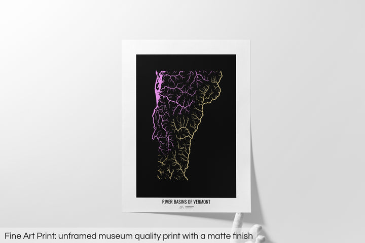Vermont - River basin map, pastel colours - Wall Art