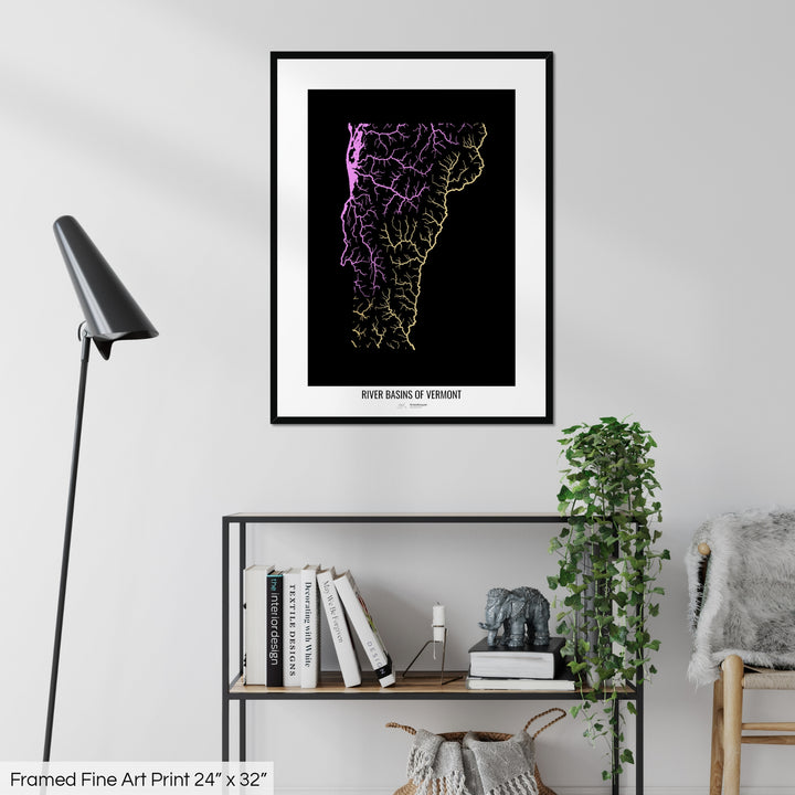 Vermont - River basin map, pastel colours - Wall Art