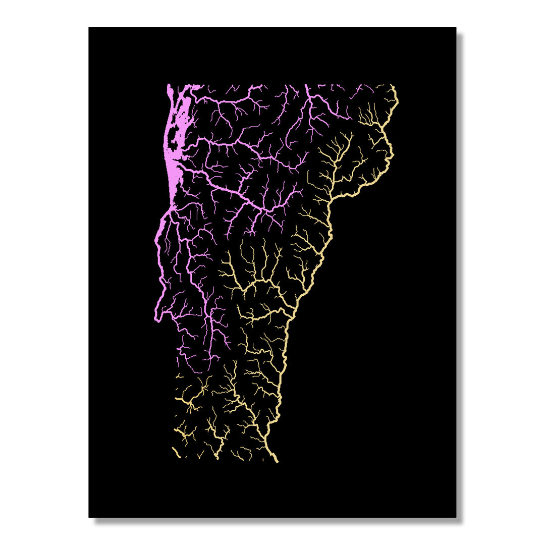 Vermont - River basin map, pastel colours - Wall Art