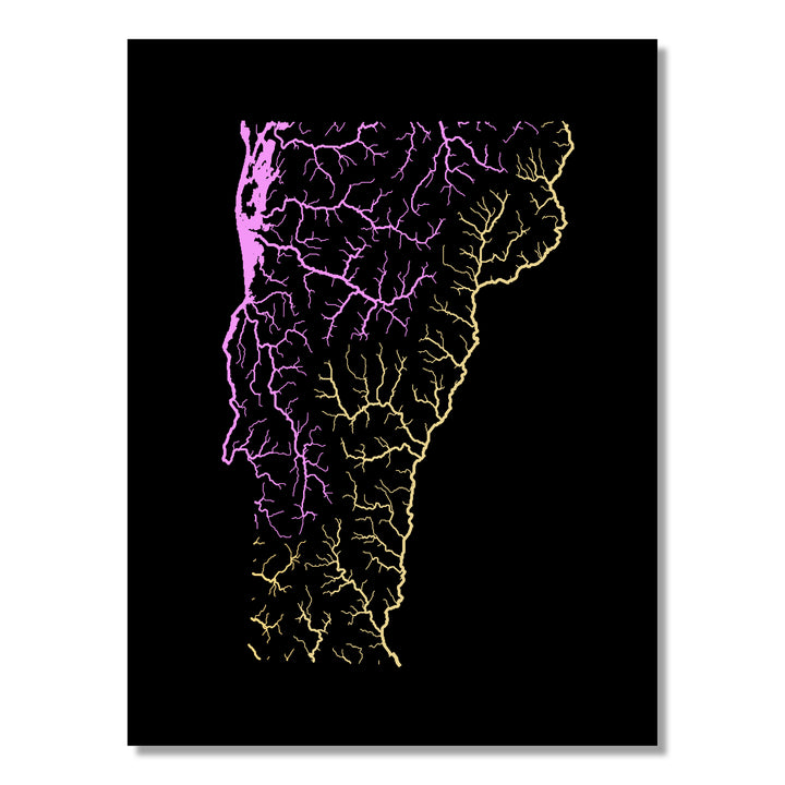 Vermont - River basin map, pastel colours - Wall Art