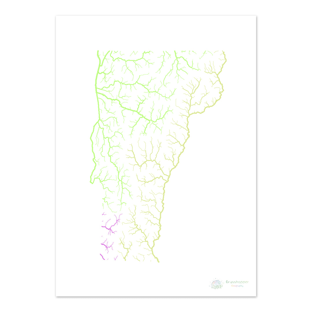 Vermont - Carte du bassin fluvial, pastel sur blanc - Fine Art Print