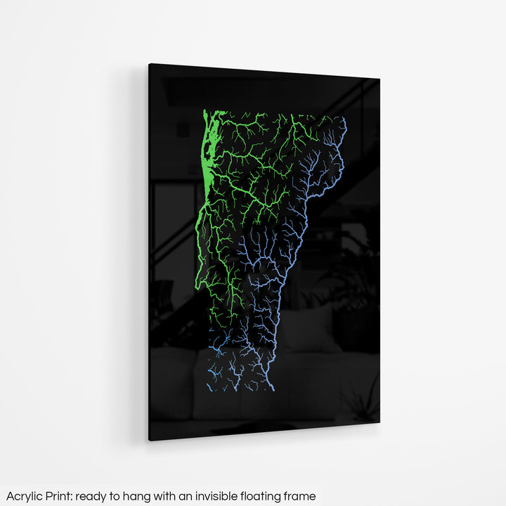 Vermont - River basin map, rainbow colours - Wall Art