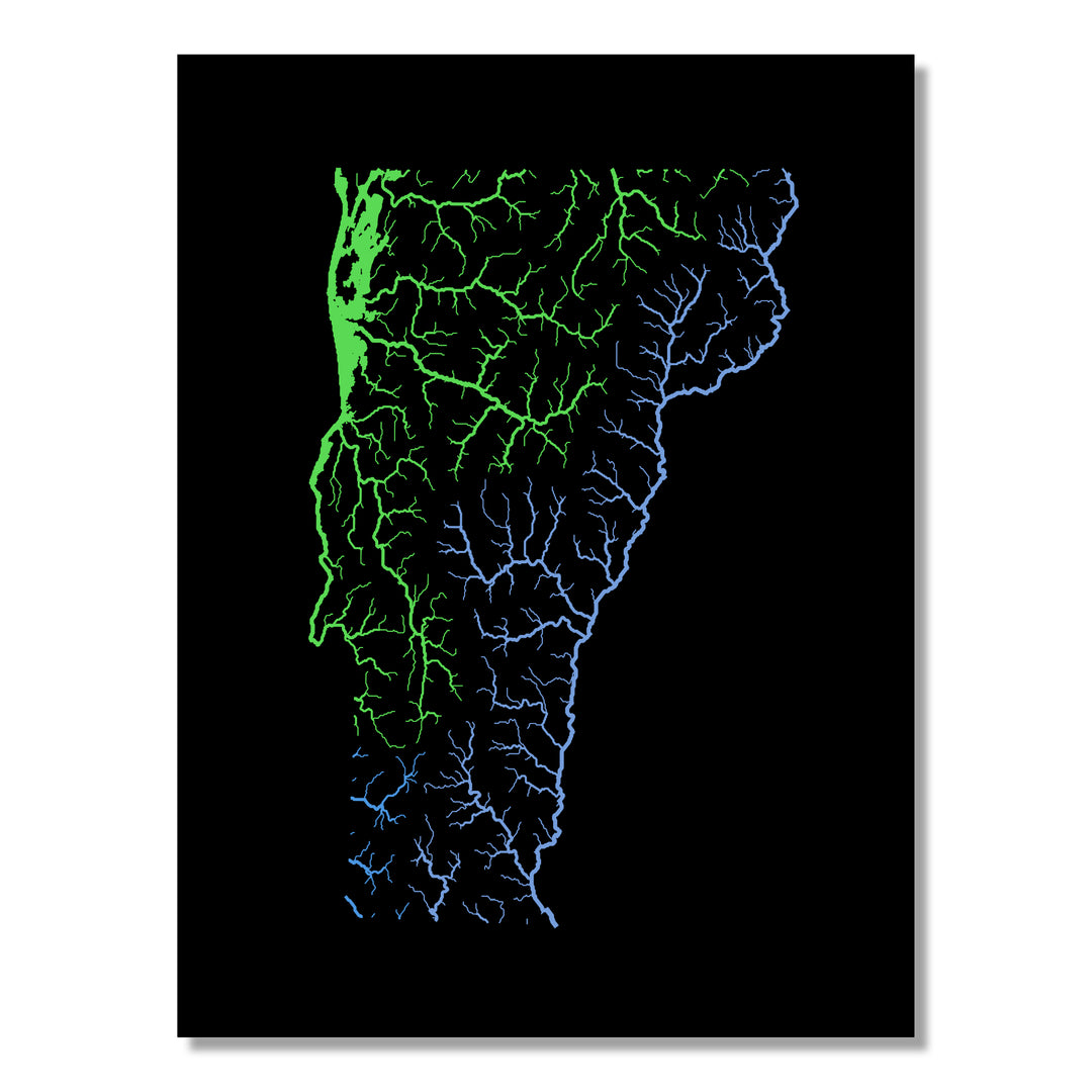 Vermont - River basin map, rainbow colours - Wall Art