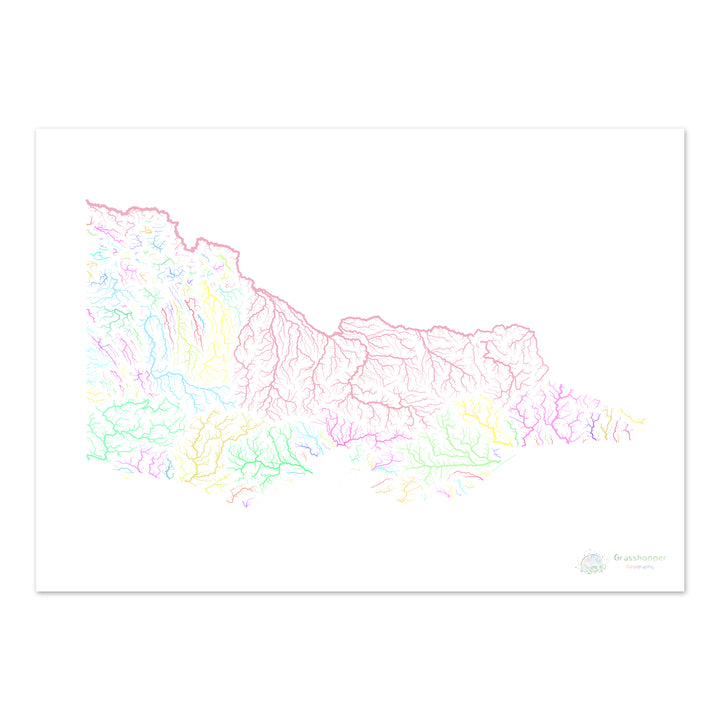 Victoria - River basin map, pastel on white - Fine Art Print