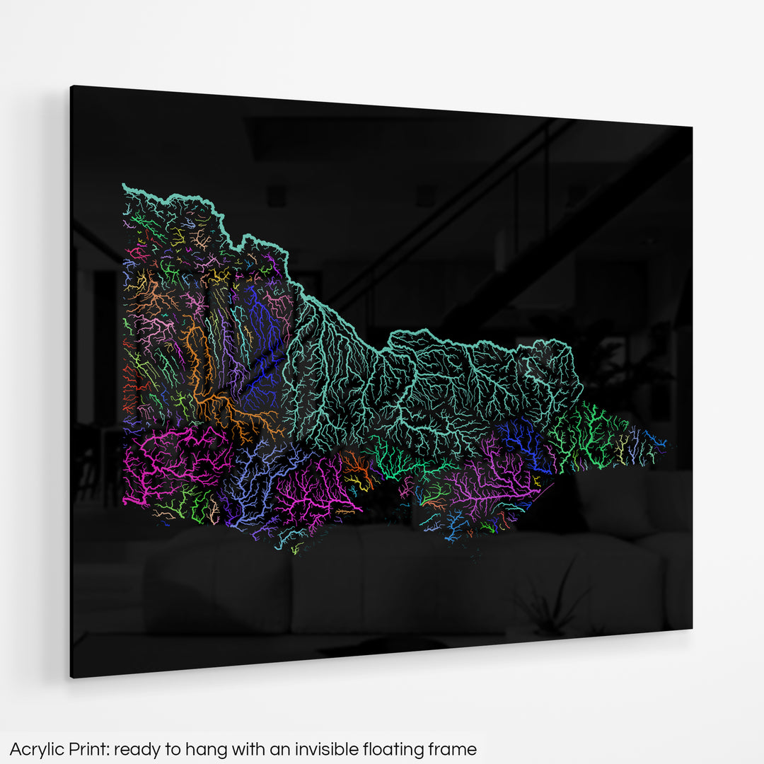 Victoria - River basin map, rainbow colours - Wall Art