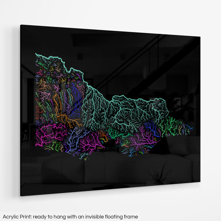 Victoria - River basin map, rainbow colours - Wall Art