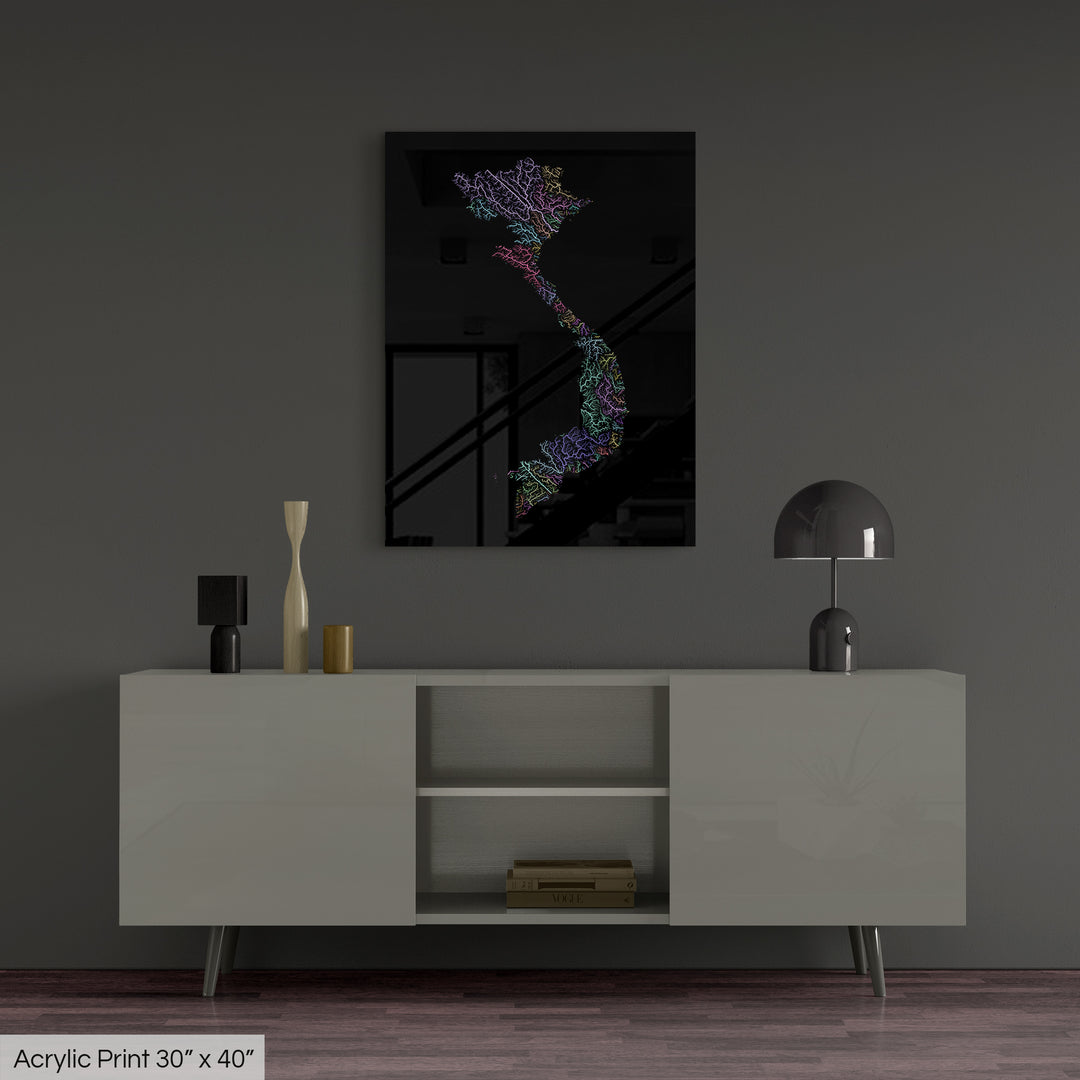 Vietnam - River basin map, pastel colours - Wall Art
