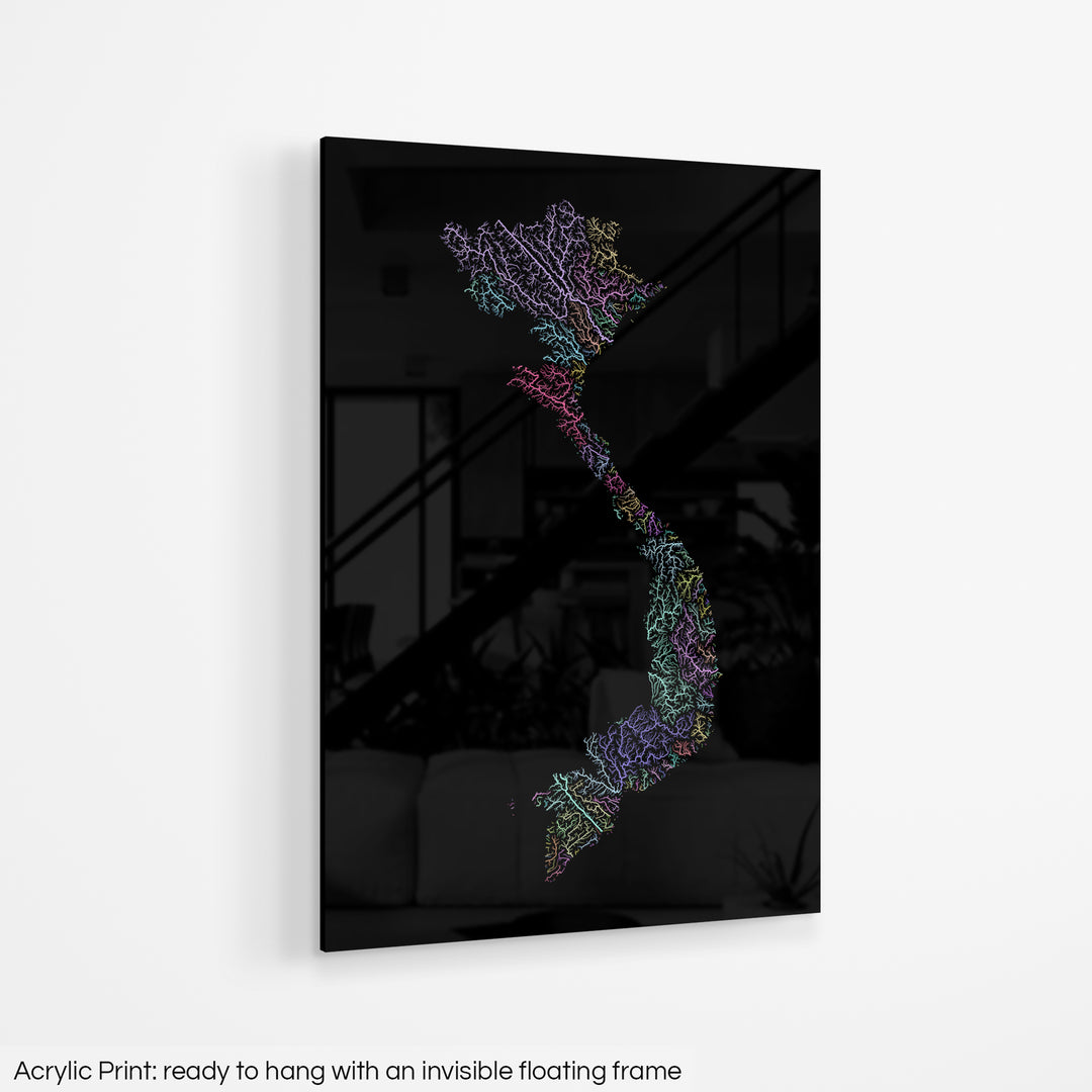 Vietnam - River basin map, pastel colours - Wall Art