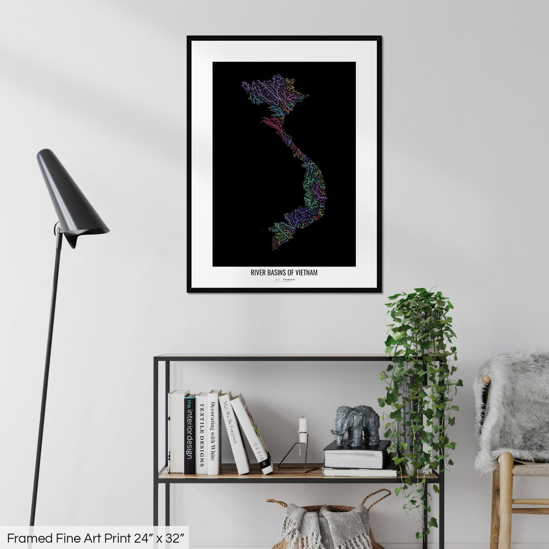 Vietnam - River basin map, pastel colours - Wall Art