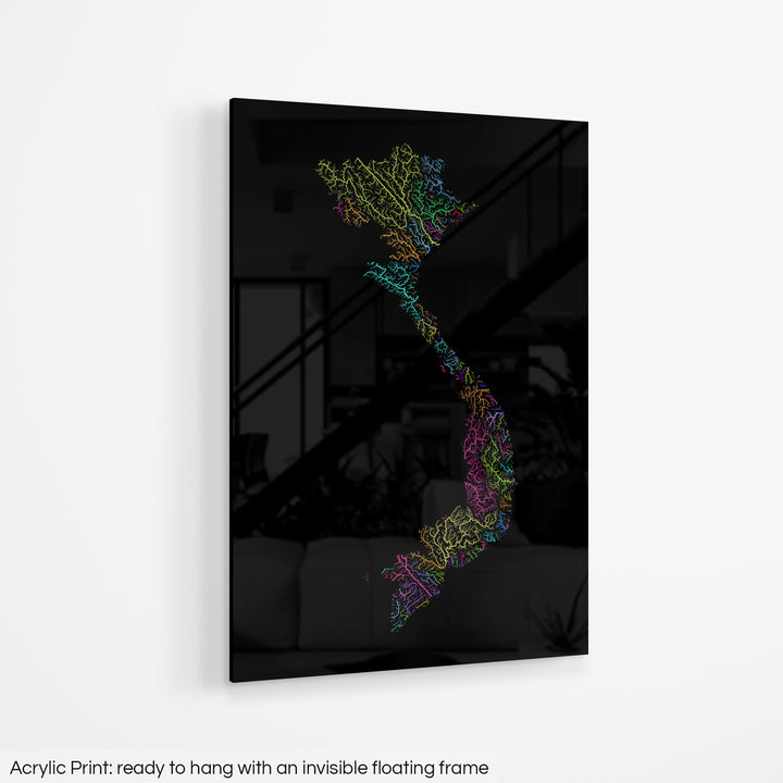Vietnam - River basin map, rainbow colours - Wall Art