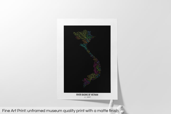 Vietnam - River basin map, rainbow colours - Wall Art