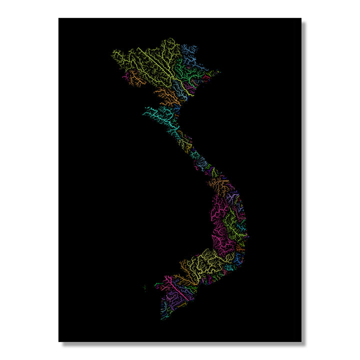 Vietnam - River basin map, rainbow colours - Wall Art