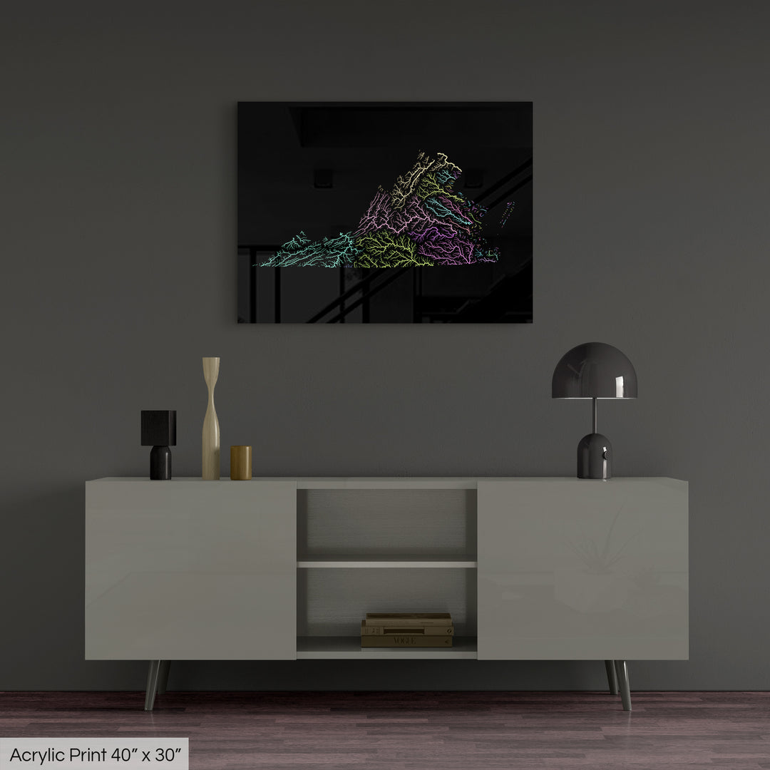 Virginia - River basin map, pastel colours - Wall Art