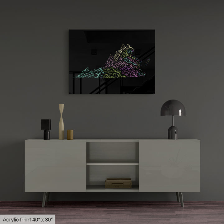 Virginia - River basin map, pastel colours - Wall Art