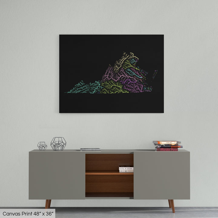 Virginia - River basin map, pastel colours - Wall Art