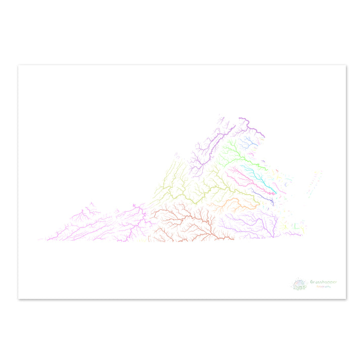Virginia - River basin map, pastel on white - Fine Art Print