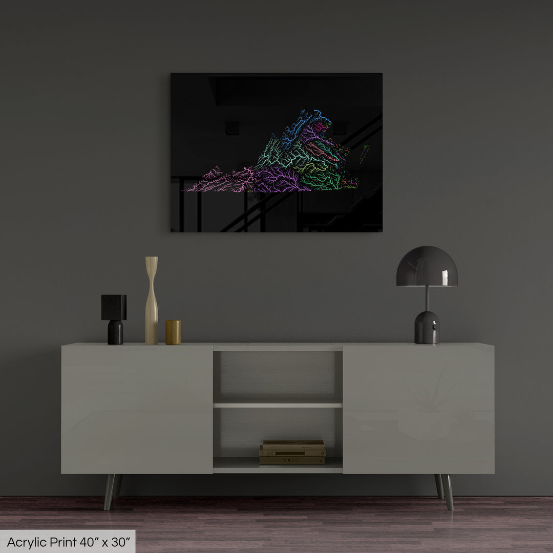 Virginia - River basin map, rainbow colours - Wall Art