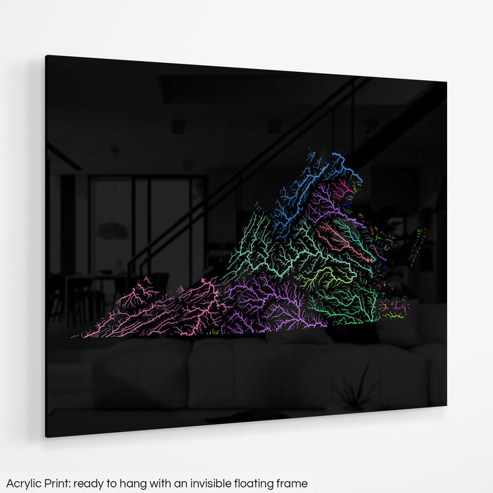 Virginia - River basin map, rainbow colours - Wall Art